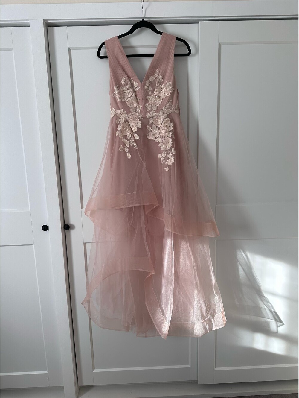 BCBGMAXAZRIA Pink Embroidered Floral Tulle Evening Gown Dress